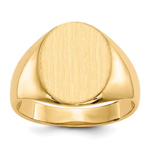 14K Yellow Gold 12.5x 16.0mm Oval Open Back Mens Signet Ring