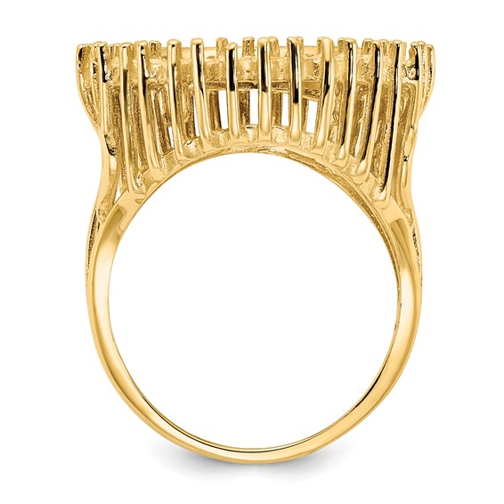 Wideband Distinguished Coin Jewelry 14k Ladies' Polished Wire Trident Design Diamond 13.0mm Coin Bezel Ring Mounting