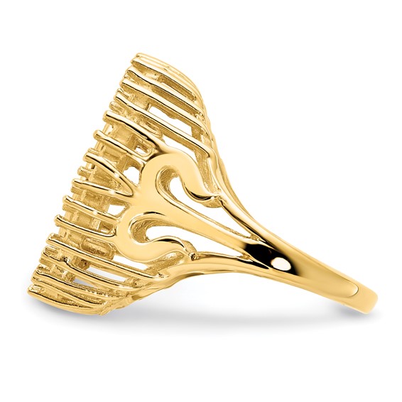 Wideband Distinguished Coin Jewelry 14k Ladies' Polished Wire Trident Design Diamond 13.0mm Coin Bezel Ring Mounting