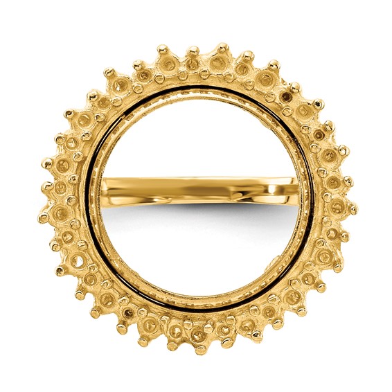 Wideband Distinguished Coin Jewelry 14k Ladies' Polished Wire Trident Design Diamond 13.0mm Coin Bezel Ring Mounting