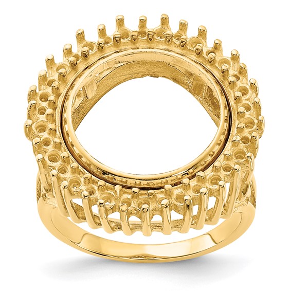 Wideband Distinguished Coin Jewelry 14k Ladies' Polished Wire Trident Design Diamond 13.0mm Coin Bezel Ring Mounting