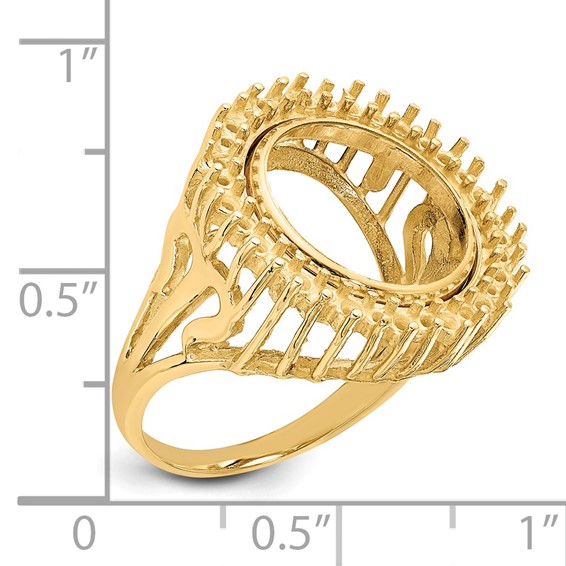 Wideband Distinguished Coin Jewelry 14k Ladies' Polished Wire Trident Design Diamond 13.0mm Coin Bezel Ring Mounting