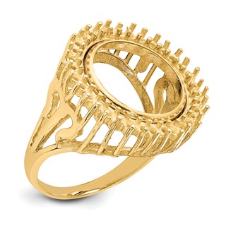 Wideband Distinguished Coin Jewelry 14k Ladies' Polished Wire Trident Design Diamond 13.0mm Coin Bezel Ring Mounting