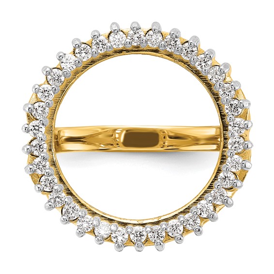 14k Rhodium Ladies' Trident Design Diamond Coin Bezel Ring         