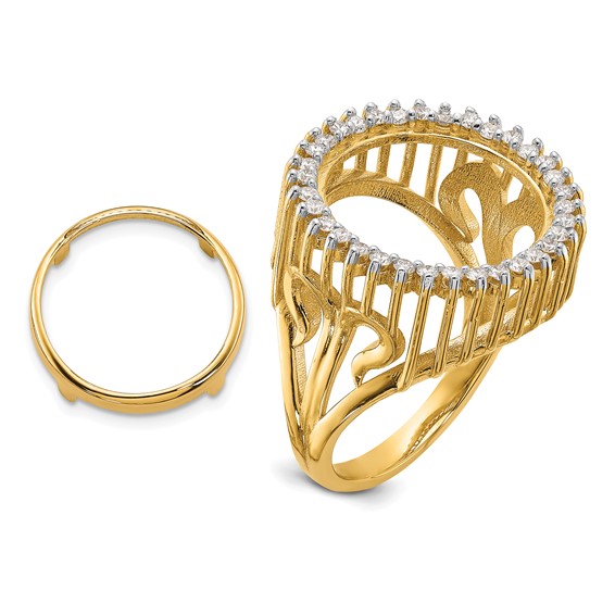 14k Rhodium Ladies' Trident Design Diamond Coin Bezel Ring         