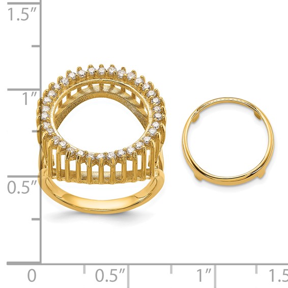 14k Rhodium Ladies' Trident Design Diamond Coin Bezel Ring         