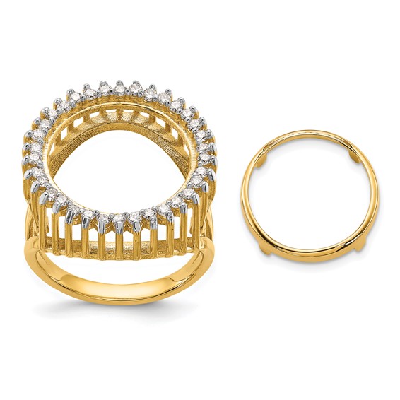 14k Rhodium Ladies' Trident Design Diamond Coin Bezel Ring         