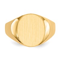 14K Yellow Gold 13.0x14.0mm Oval Closed Back Mens Signet Ring view 4