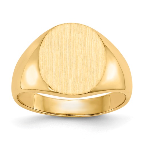 14K Yellow Gold 13.0x 14.0mm Oval Closed Back Mens Signet Ring