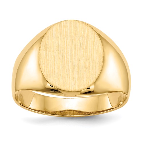 14K Yellow Gold 12.0x 14.5mm Oval Open Back Mens Signet Ring