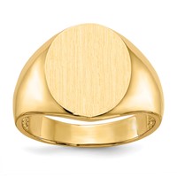 14K Yellow Gold 13.5x15.0mm Oval Open Back Mens Signet Ring view 1