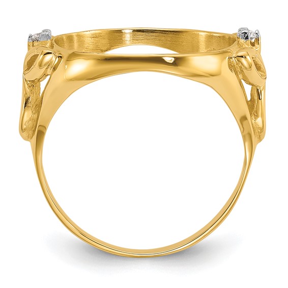 14ky Rhodium Ladies' Trinity Diamond Prong Coin Bezel Ring         