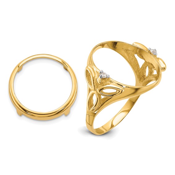 14ky Rhodium Ladies' Trinity Diamond Prong Coin Bezel Ring         