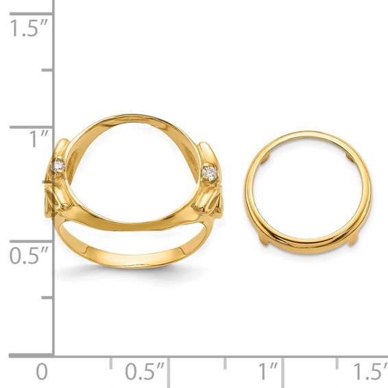 14ky Rhodium Ladies' Trinity Diamond Prong Coin Bezel Ring         