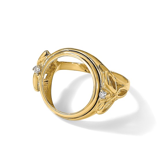 14ky Rhodium Ladies' Trinity Diamond Prong Coin Bezel Ring         