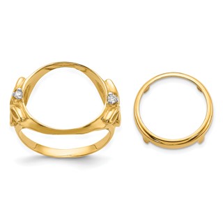 14ky Rhodium Ladies' Trinity Diamond Prong Coin Bezel Ring         