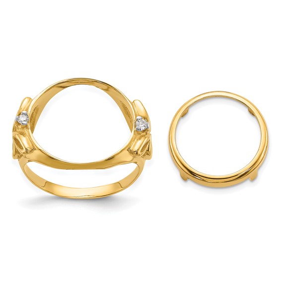 14ky Rhodium Ladies' Trinity Diamond Prong Coin Bezel Ring         