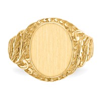 14K Yellow Gold 10.5x 13.0mm Oval Closed Back Mens Signet Ring view 4