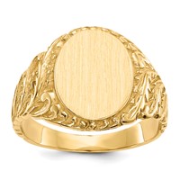 14K Yellow Gold 10.5x 13.0mm Oval Closed Back Mens Signet Ring view 1
