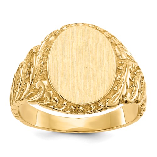 14K Yellow Gold 10.5x 13.0mm Oval Closed Back Mens Signet Ring