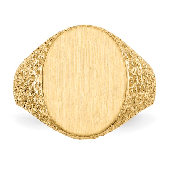 14k 13.0x17.0mm Oval Closed Back Mens Nugget Signet Ring