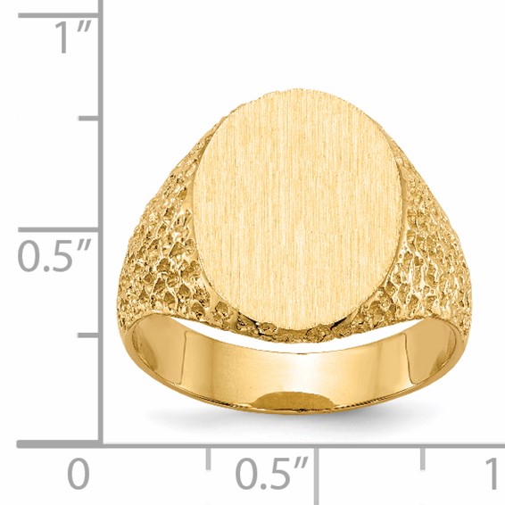 14k 13.0x17.0mm Oval Closed Back Mens Nugget Signet Ring