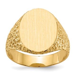 14k 13.0x17.0mm Oval Closed Back Mens Nugget Signet Ring