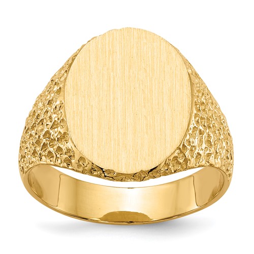 14K Yellow Gold 13.0x 17.0mm Oval Closed Back Mens Nugget Signet Ring