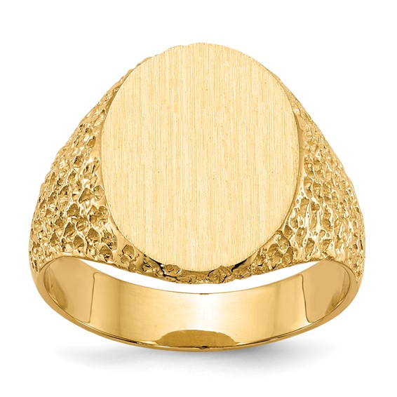 14k 13.0x17.0mm Oval Closed Back Mens Nugget Signet Ring