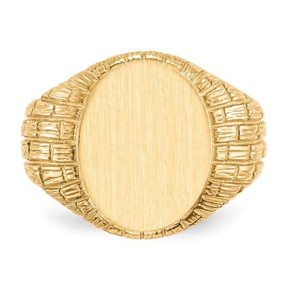 14k 12.0x15.0mm Oval Closed Back Mens Signet Ring