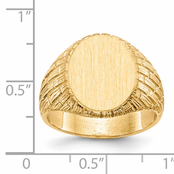 14k 12.0x15.0mm Oval Closed Back Mens Signet Ring