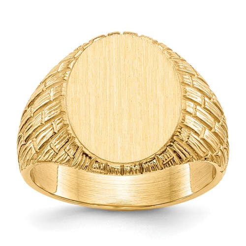 14K Yellow Gold 12.0x 15.0mm Oval Closed Back Mens Signet Ring