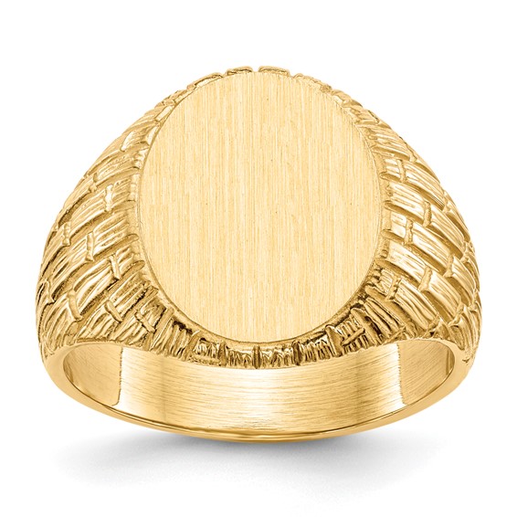 14k 12.0x15.0mm Oval Closed Back Mens Signet Ring