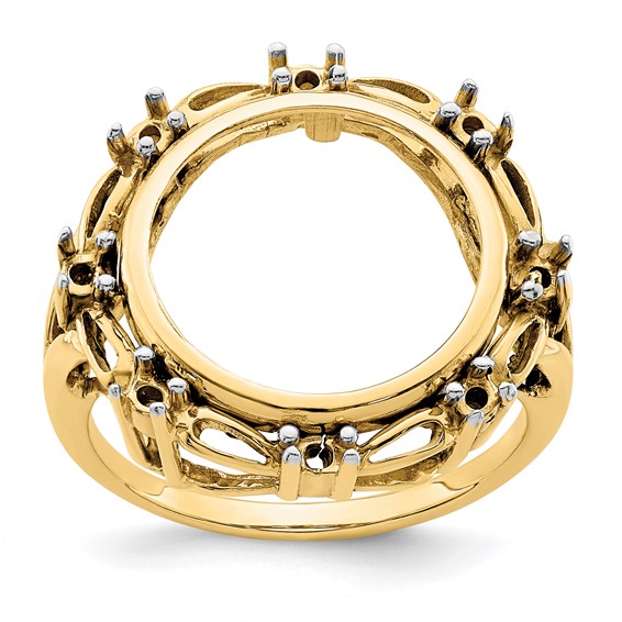 14k Rhodium Ladies' Fancy Diamond Coin Bezel Ring Mtg                 