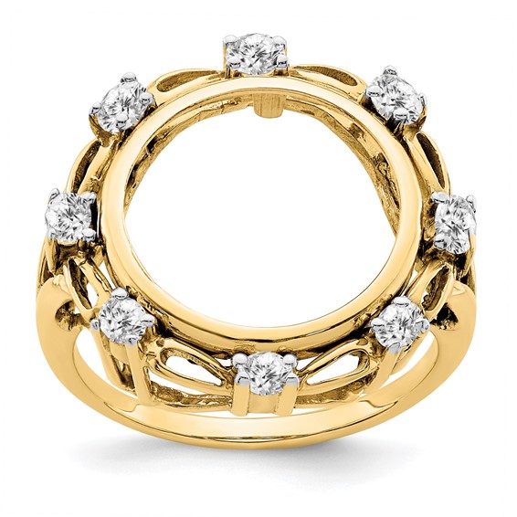 14k Rhodium Ladies' Fancy Diamond Coin Bezel Ring                  