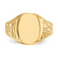 14K Yellow Gold 11.0x 14.5mm Oval Closed Back Mens Nugget Signet Ring view 4