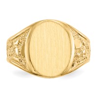 14K Yellow Gold 11.5x 15.0mm Oval Open Back Mens Nugget Signet Ring view 4