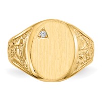14K Yellow Gold.02ct Aaa Diamond 11.0x 15.0mm Oval Open Back Mens Nugget Signet Ring view 3