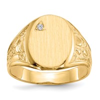 14K Yellow Gold.02ct AA Diamond 11.0x 15.0mm Oval Open Back Mens Nugget Signet Ring view 1