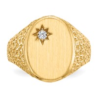 14K Yellow Gold 0.05 Carat VS Diamond 12.0x 16.0mm Oval Open Back Mens Nugget Signet Ring view 3