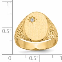14K Yellow Gold 0.05 Carat VS Diamond 12.0x 16.0mm Oval Open Back Mens Nugget Signet Ring view 4