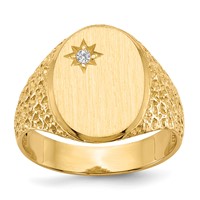 14K Yellow Gold 0.05 Carat VS Diamond 12.0x 16.0mm Oval Open Back Mens Nugget Signet Ring view 1