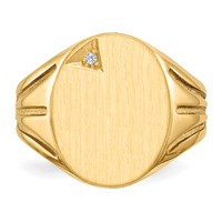 14K Yellow Gold .01ct a Diamond 14.0x16.0mm Oval Open Back Mens Signet Ring view 3