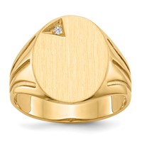 14K Yellow Gold .01ct a Diamond 14.0x16.0mm Oval Open Back Mens Signet Ring view 1