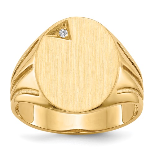 14K Yellow Gold.01ct a Diamond 14.0x 16.0mm Oval Open Back Mens Signet Ring