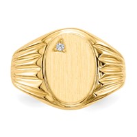 14K .02ct. VS Diamond 10.0x13.5mm Oval Open Back Mens Signet Ring view 3