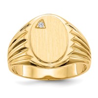 14K .02ct. VS Diamond 10.0x13.5mm Oval Open Back Mens Signet Ring view 1