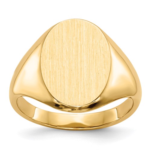 14K Yellow Gold 9.5x 12.5mm Closed Back Oval Signet Ring, Size 4.5