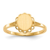 14K 6.5x7.0mm Oval Open Back Scalloped Edge Signet Ring view 1
