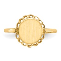 14K Yellow Gold 8.5x 9.0mm Oval Open Back Scalloped Edge Signet Ring view 4